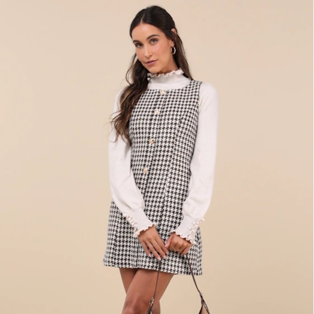 Lulu's Black and White Houndstooth Mini Dress